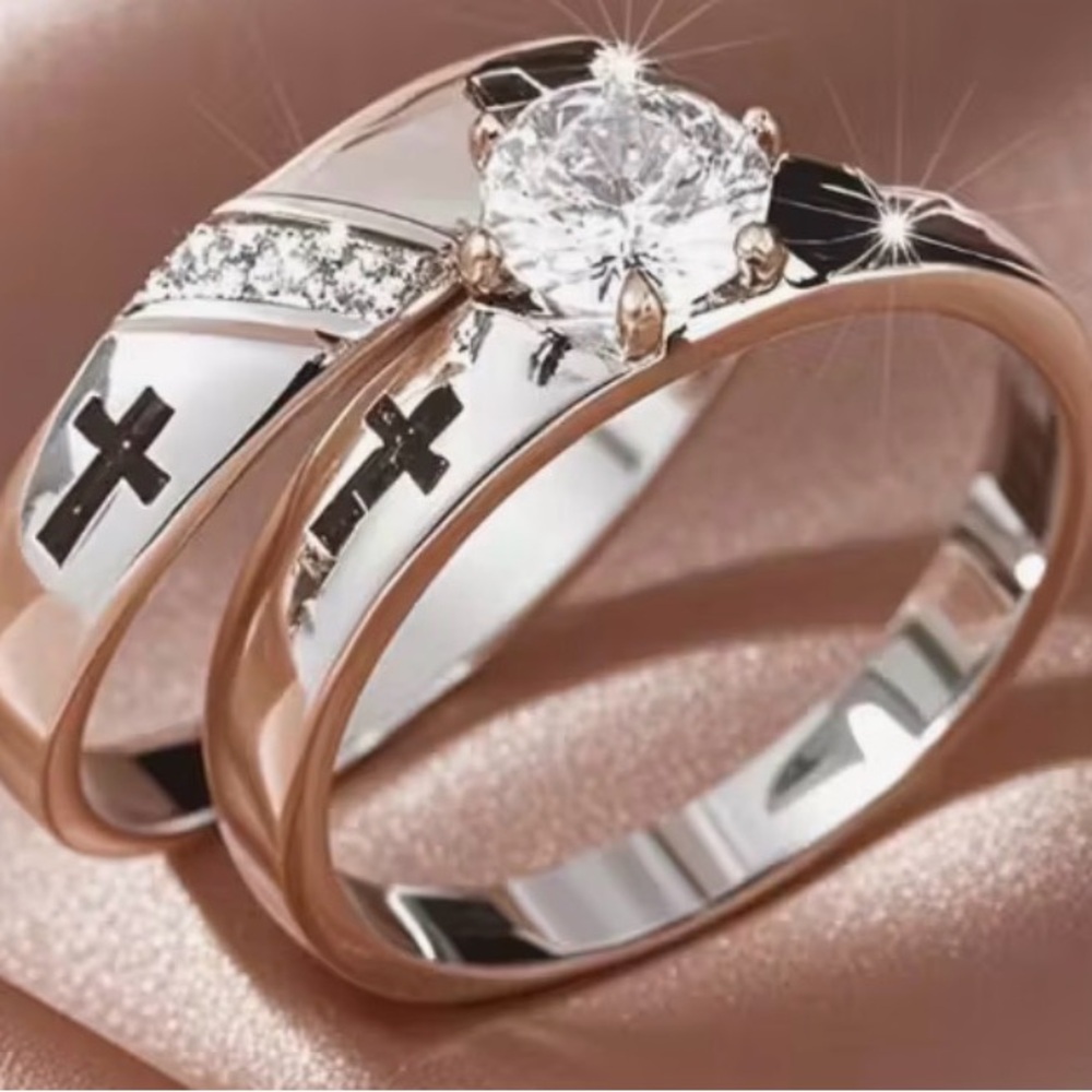 Sterling Silver Cross Ring with Clear Center Stone - Women's Silver Ring
